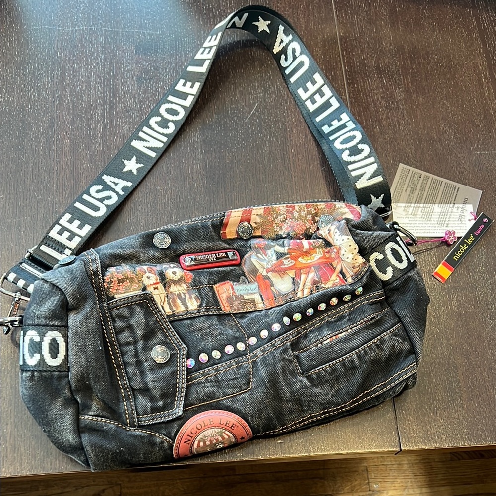 Nicole Lee Black Denim Crossbody Bag